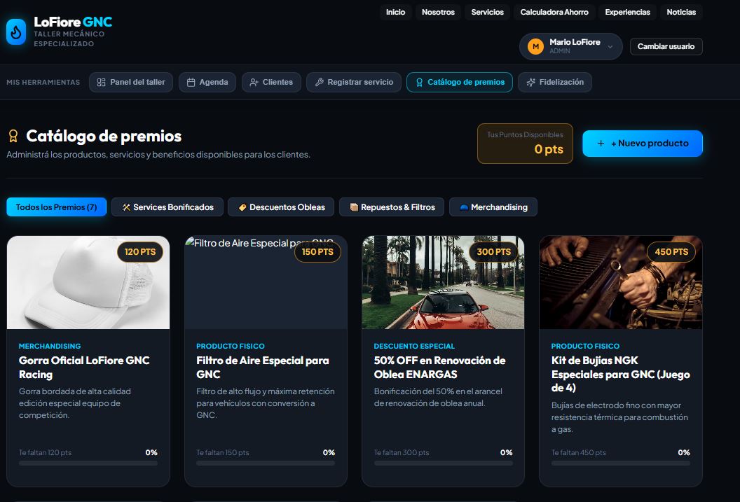 Catálogo de premios y servicios para clientes